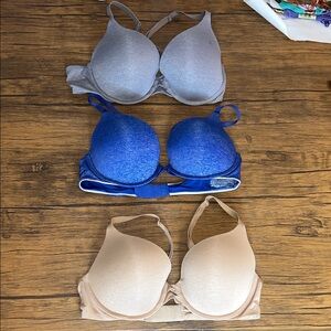 Victoria's‎ Secret Padded Perfect Coverage Blue, Gray, and Tan Bra Trio- 34C